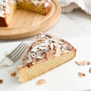 A slice of Italian almond cake on a plate.