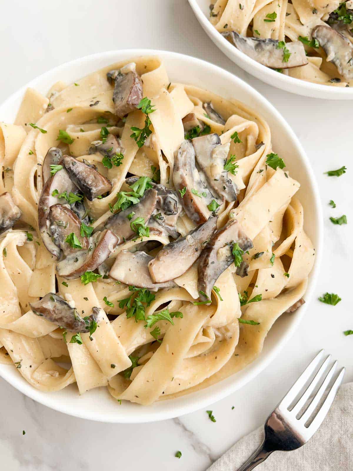 A bowl of mushroom pappardelle.
