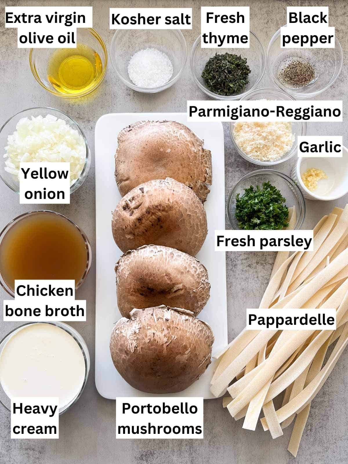 The ingredients to make mushroom pappardelle.