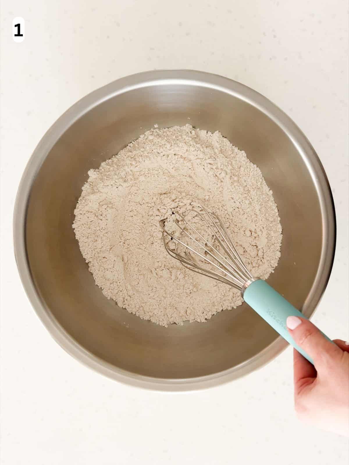 The dry ingredients are whisked together until combined.