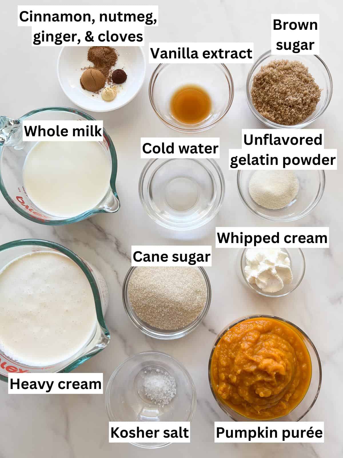 The ingredients to make pumpkin panna cotta.