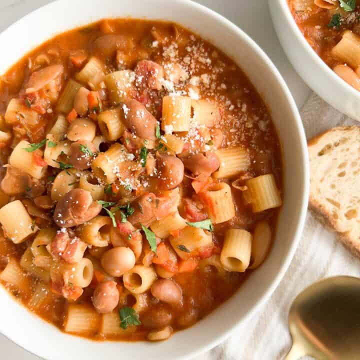 A bowl of authentic pasta e fagioli.