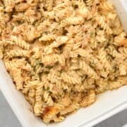 6 cheese mac and cheese in a baking dish.