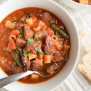 A bowl of Italian beef soup.