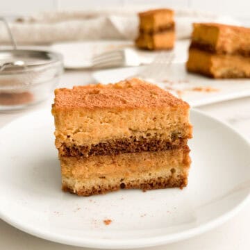 Pumpkin tiramisu on a serving plate.