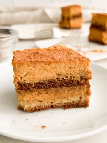 Pumpkin tiramisu on a serving plate.