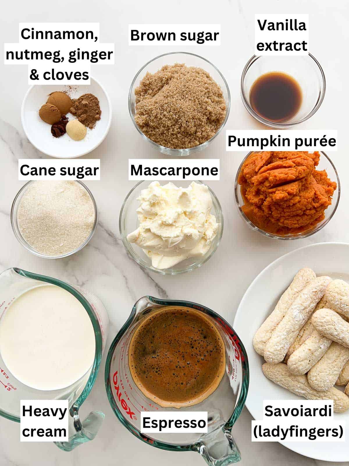 The ingredients to make pumpkin tiramisu.