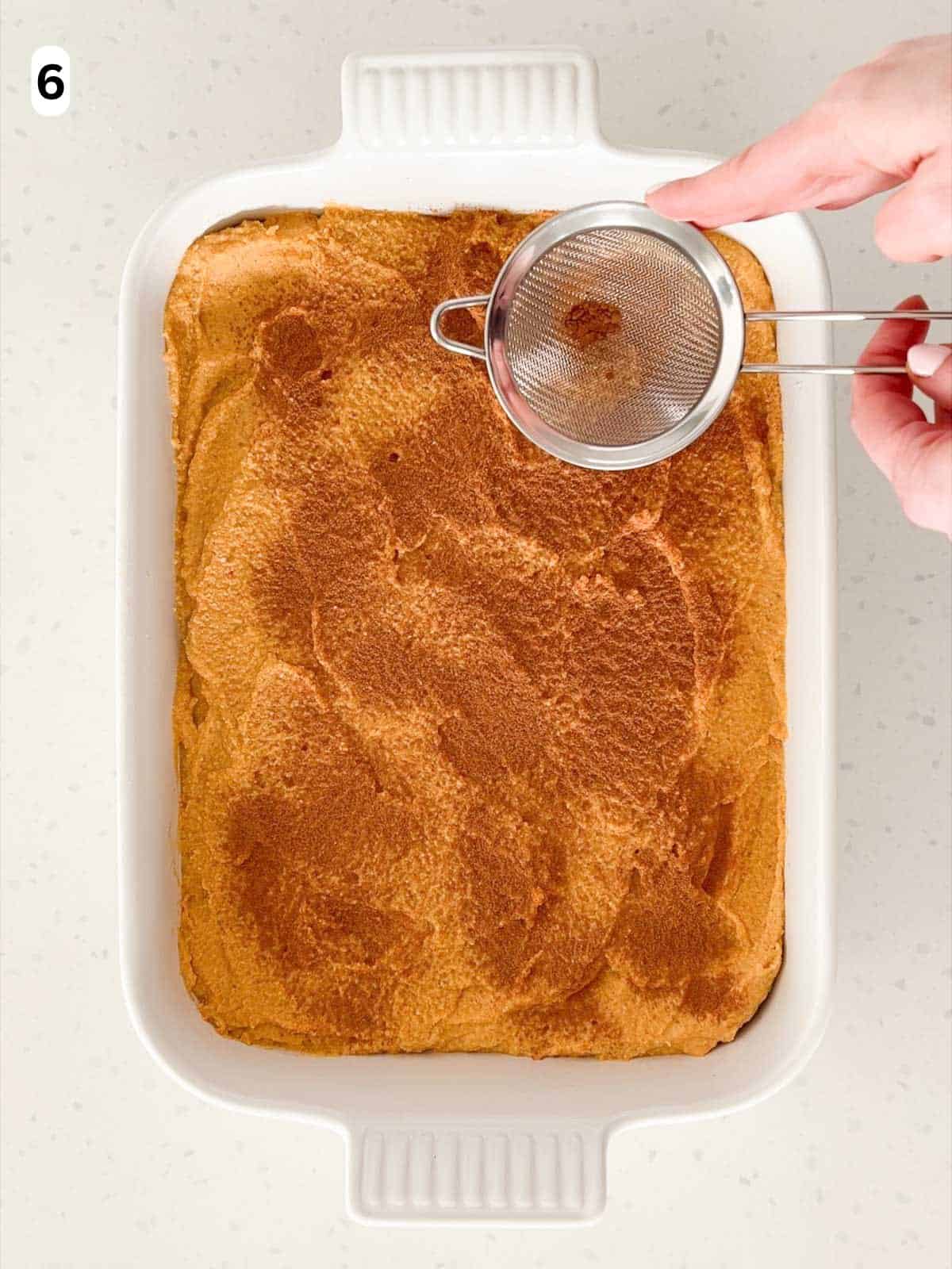 The pumpkin tiramisu is garnished with cinnamon.