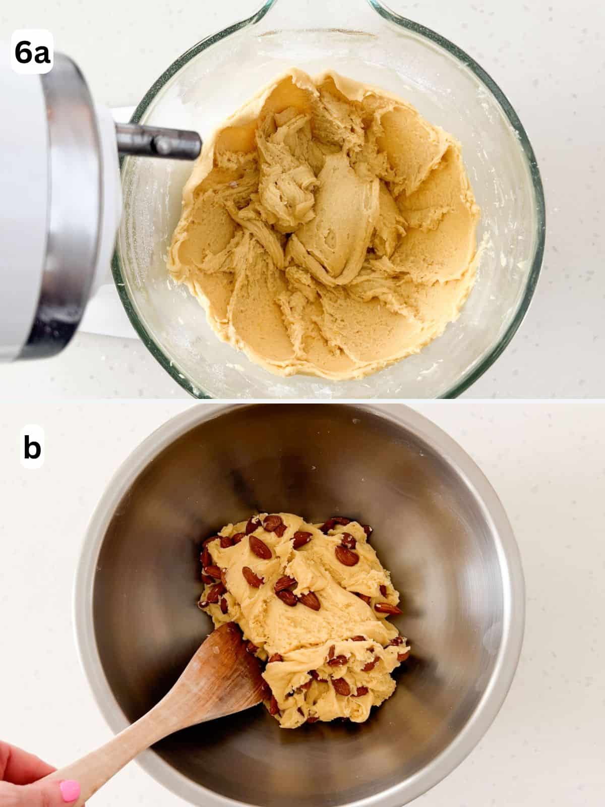 The dry ingredients are mixed into the wet ingredients until combined.