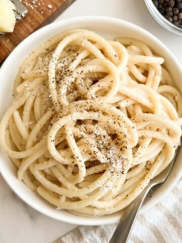 A bowl of homemade cacio e pepe.