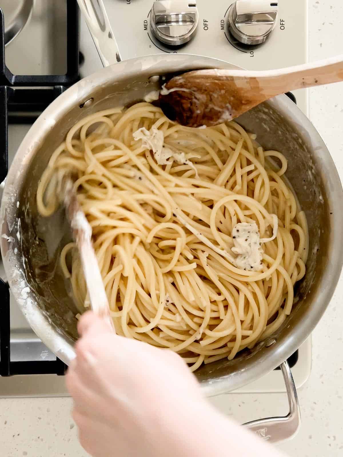 Cacio e pepe becomes clumpy when the Pecorino Romano is exposed to too much heat.