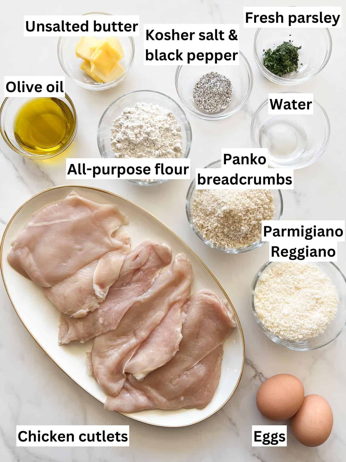 The ingredients to make Chicken Milanese.