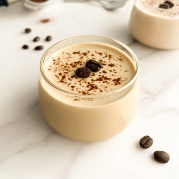 Coffee panna cotta in a serving glass.