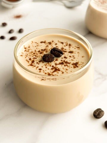 Coffee panna cotta in a serving glass.