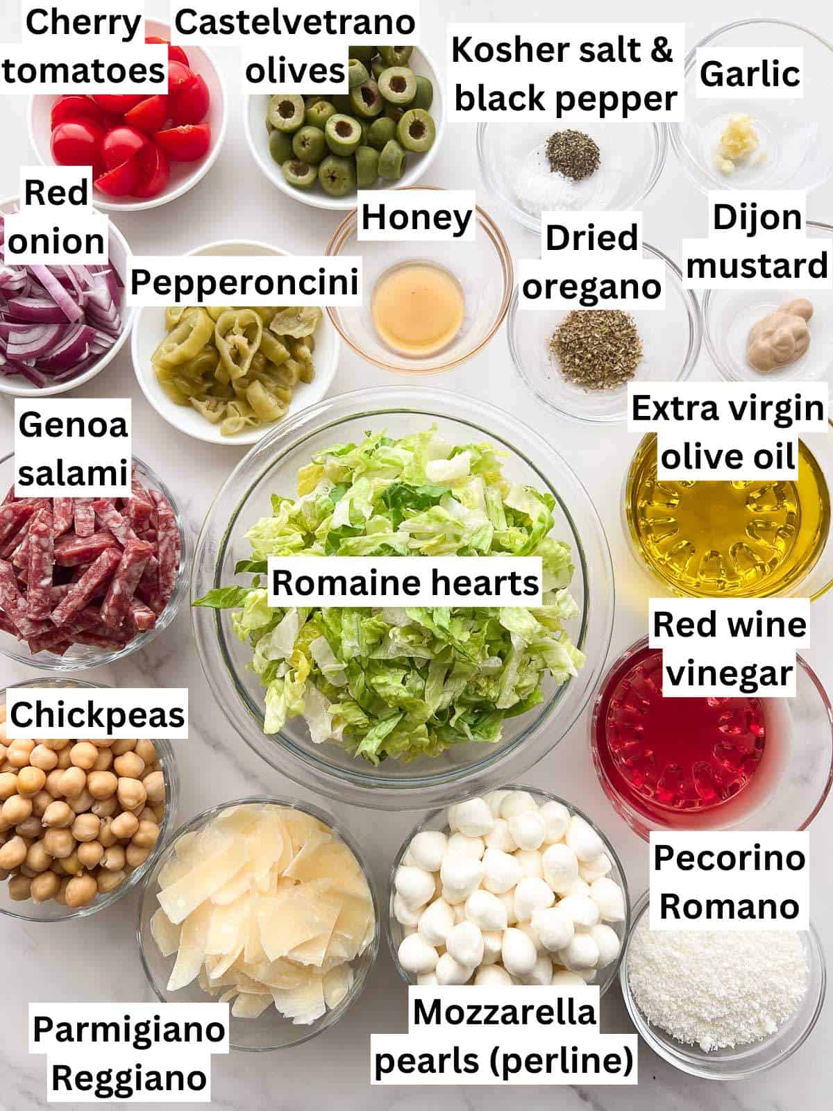 The ingredients to make Italian chopped salad.